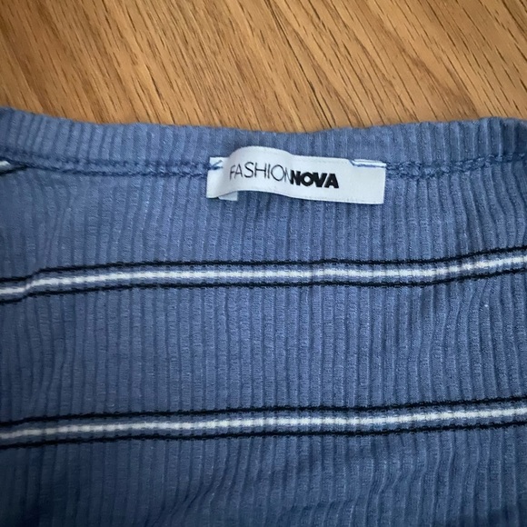 Fashion Nova Blue and White Striped Long Sleeve Top - Picture 2 of 5